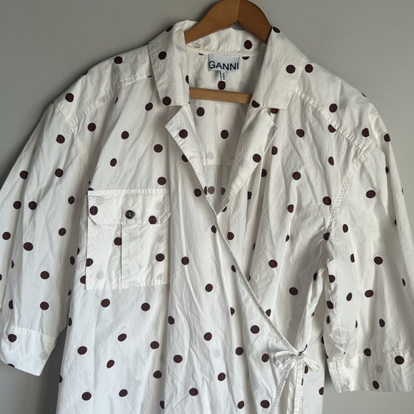 GANNI Polka-Dot Poplin Wrap Shirt L/XL - Picture 6 of 14